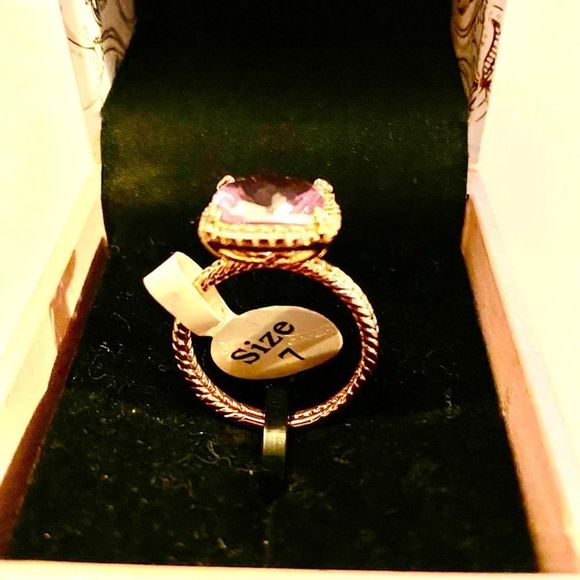 PEERMONT PRINCESS CUT PINK QUARTZ RING ,ROSE GOLD PLATED - Picture 2 of 3